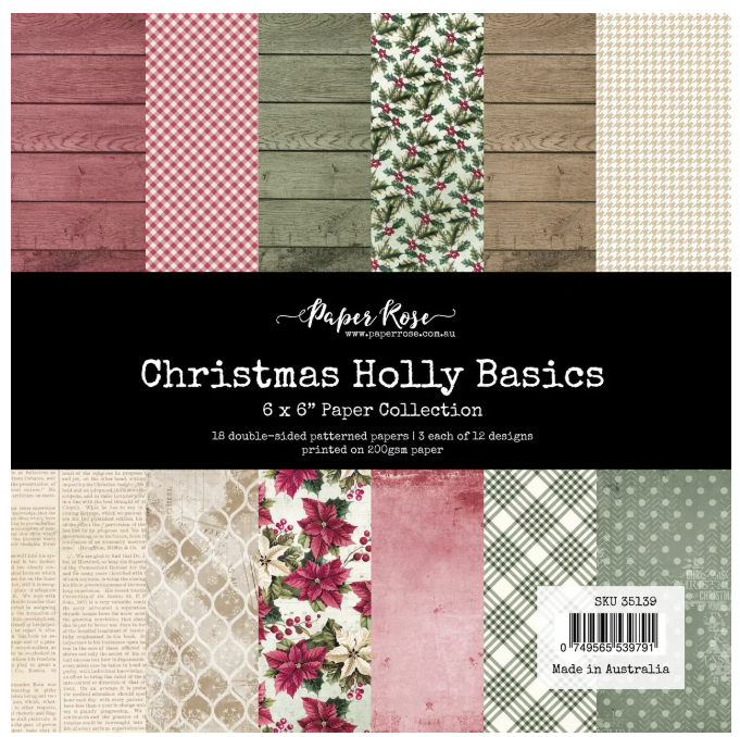 Paper Rose Christmas Holly Basics 6X6 Paper Collection
