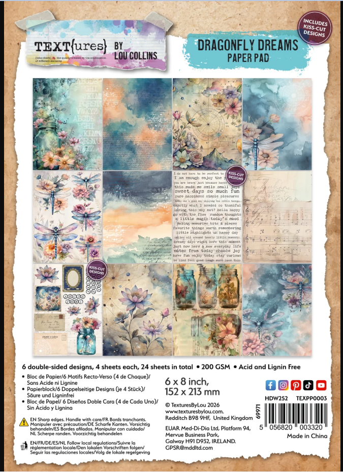 Text(Ures) By Lou Collins Dragonfly Dreams 6X8 Paper Pad