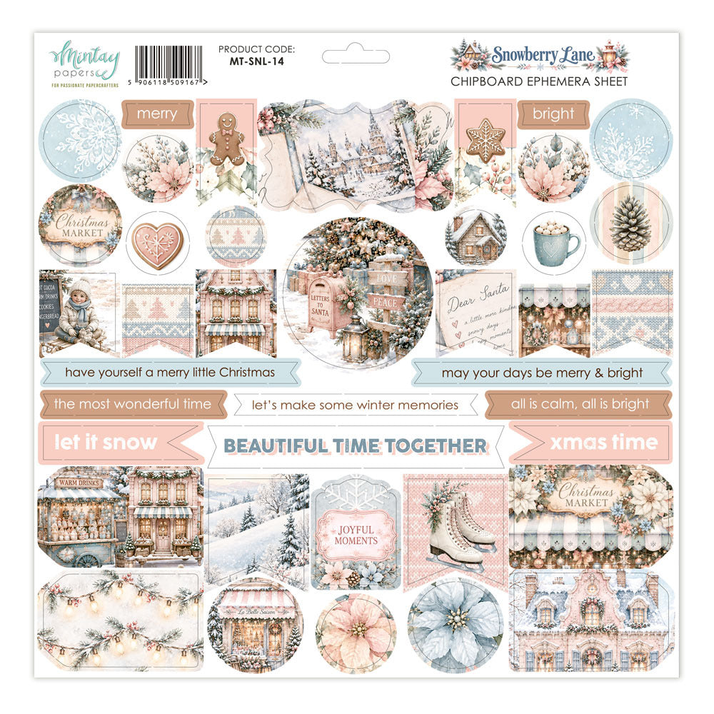 Mintay Snowberry Lane Chipboard Ephemera Sheet