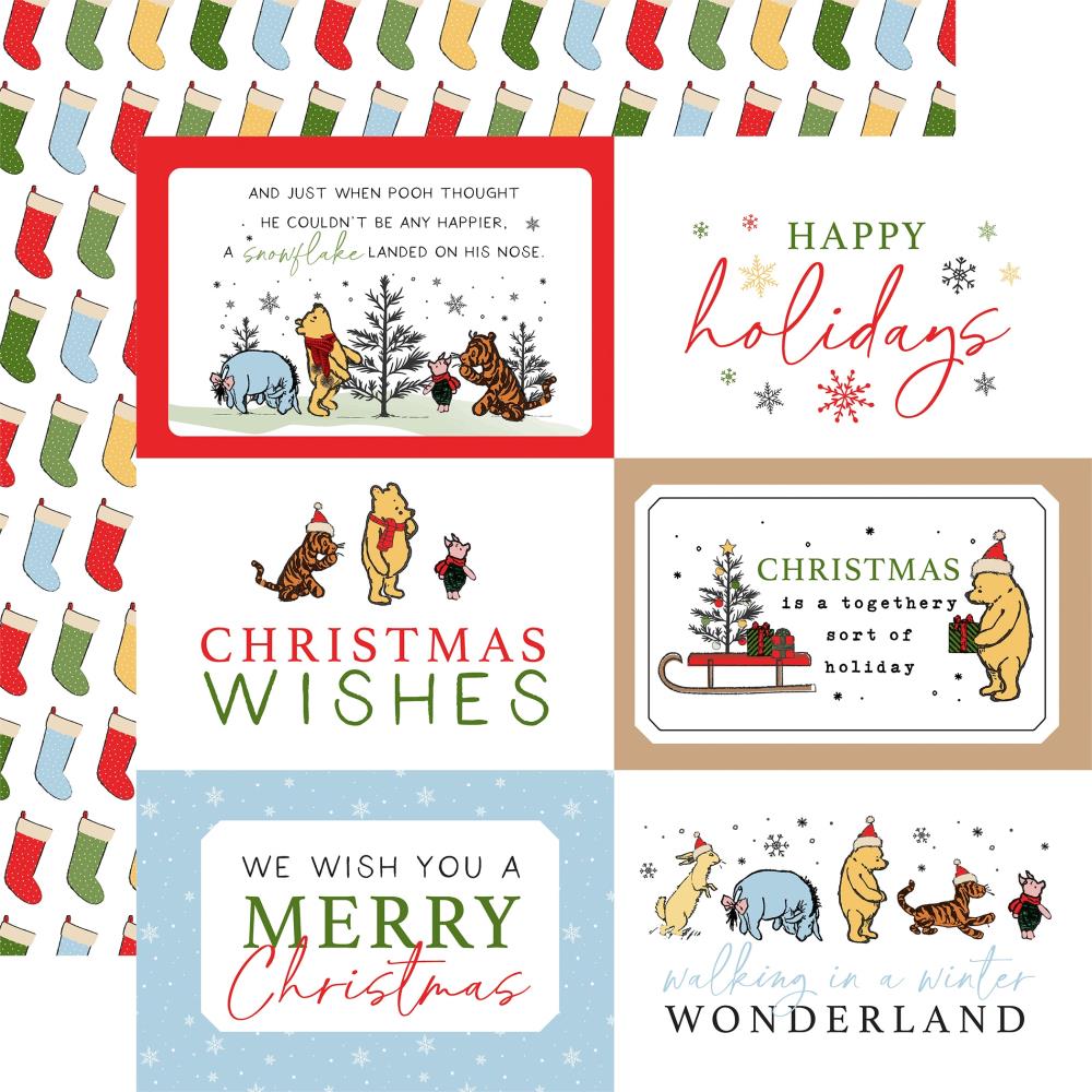 Echo Park Winnie the Pooh Christmas 6X4 Journaling Cards Paper