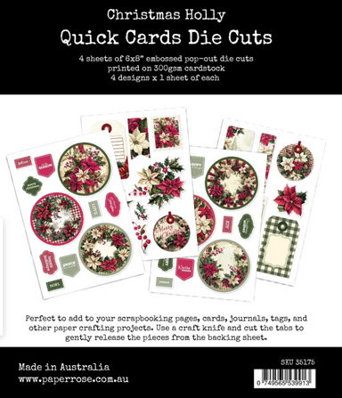 Paper Rose Christmas Holly Quick Cards Die Cuts