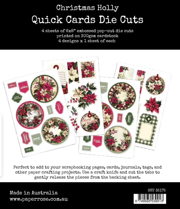 Paper Rose Christmas Holly Quick Cards Die Cuts