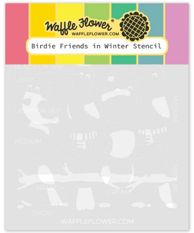 Waffle Flower Birdie Friends in Winter Stencil