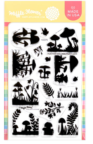 Waffle Flower Postage Collage Mush Love Stamp Set
