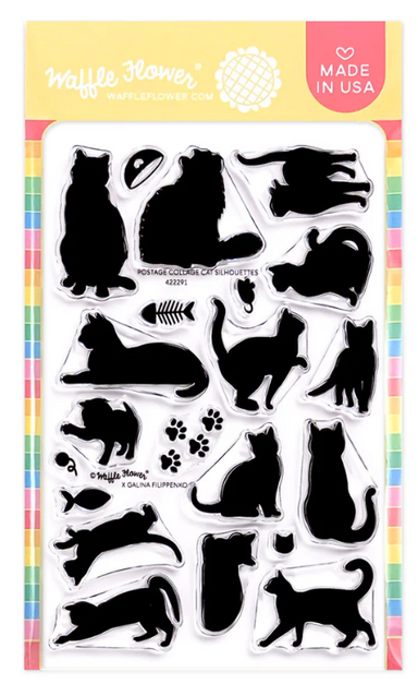 Waffle Flower Postage Collage Cat Silhouettes Clear Stamp