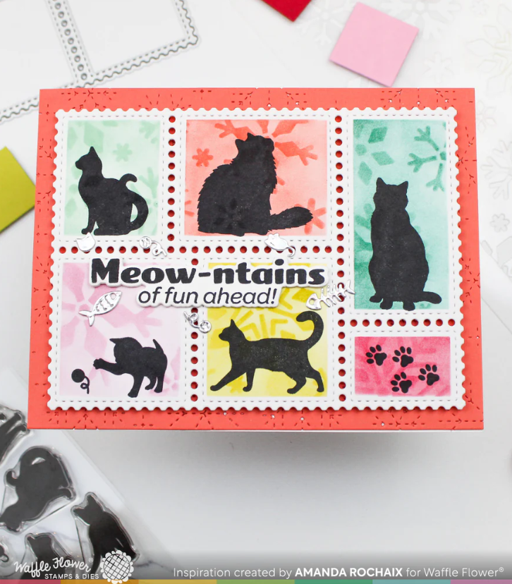 Waffle Flower Postage Collage Cat Silhouettes Clear Stamp