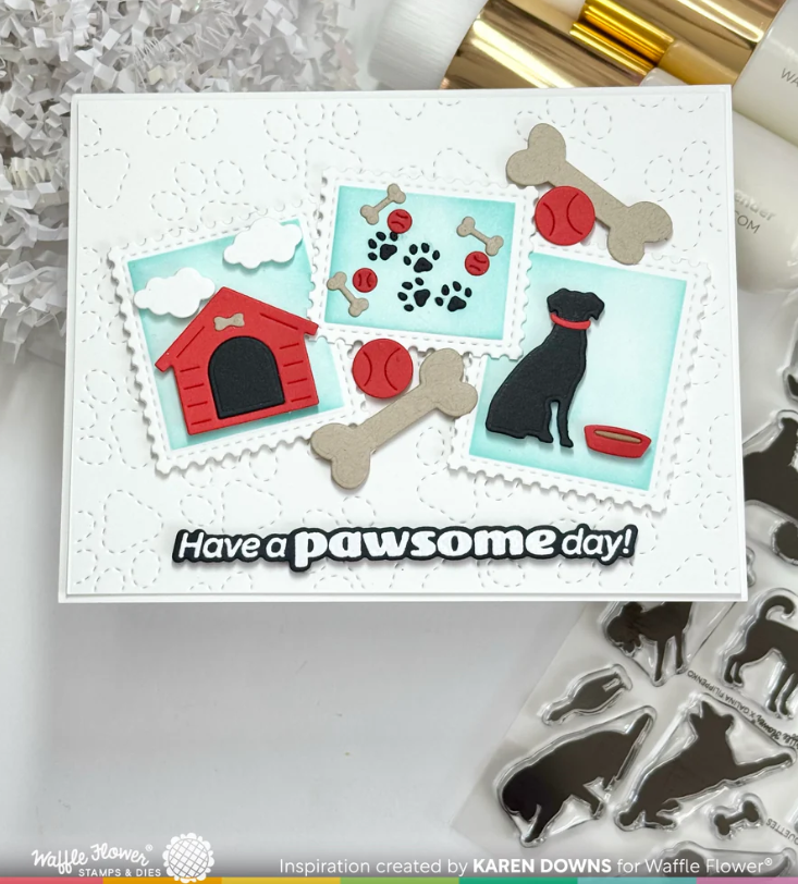 Waffle Flower Postage Collage Dog Silhouettes Die