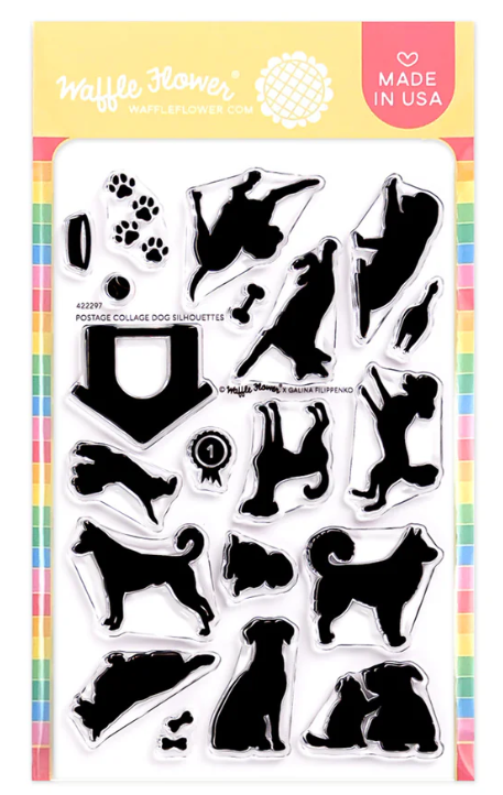 Waffle Flower Postage Collage Dog Silhouettes Clear Stamp