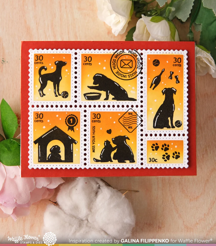 Waffle Flower Postage Collage Dog Silhouettes Clear Stamp