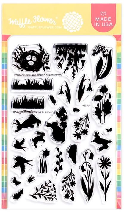 Waffle Flower Postage Collage Spring Silhouettes Clear Stamp