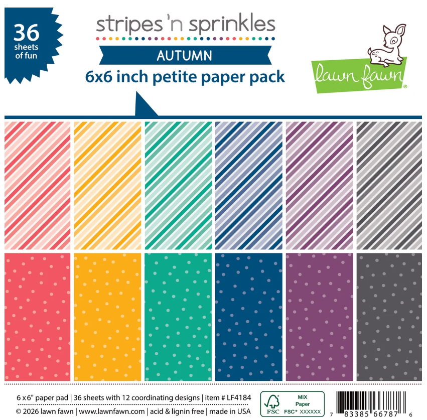 Lawn Fawn Stripes 'N Sprinkles Autumn 6X6 Paper Pack