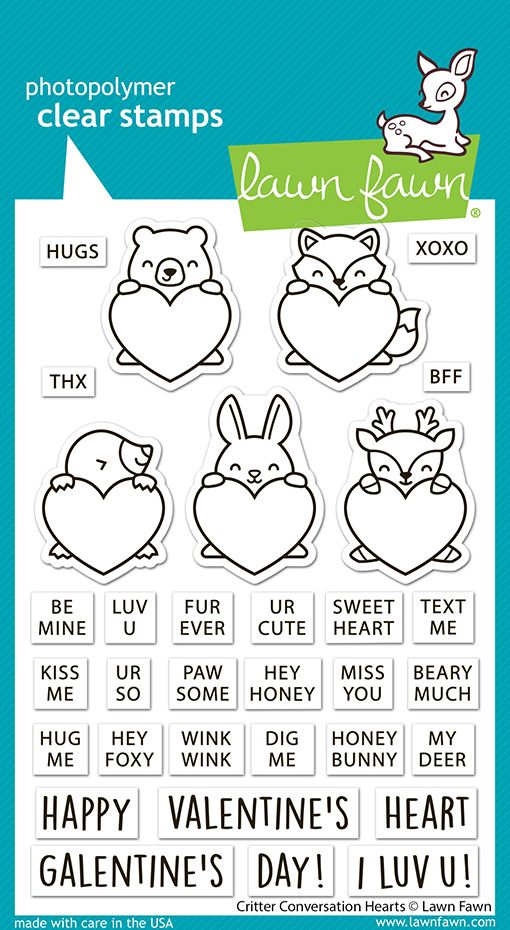 Lawn Fawn Critter Conversation Hearts Clear Stamp