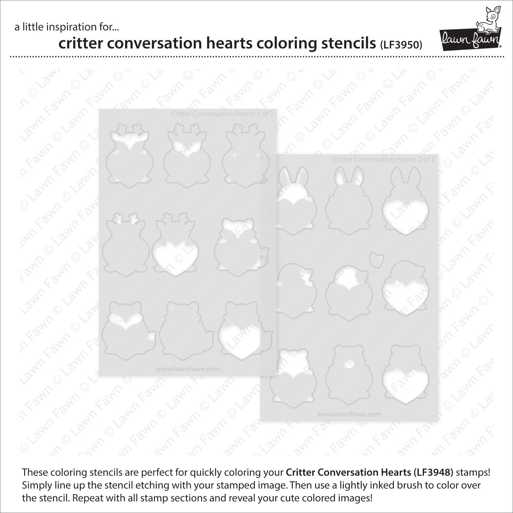 Lawn Fawn Critter Conversation Hearts Coloring Stencils