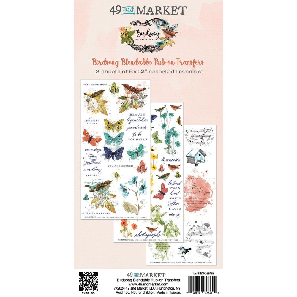 49 and Market Birdsong Blendable Rub On Transfers