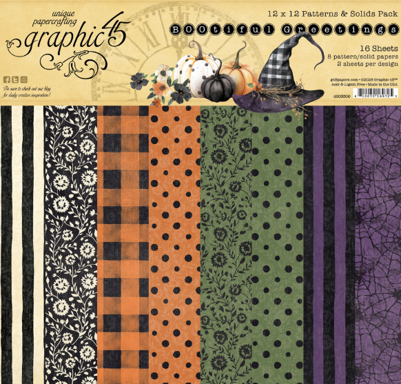 Graphic 45 BOOtiful Greetings 12X12 Patterns & Solids Pack