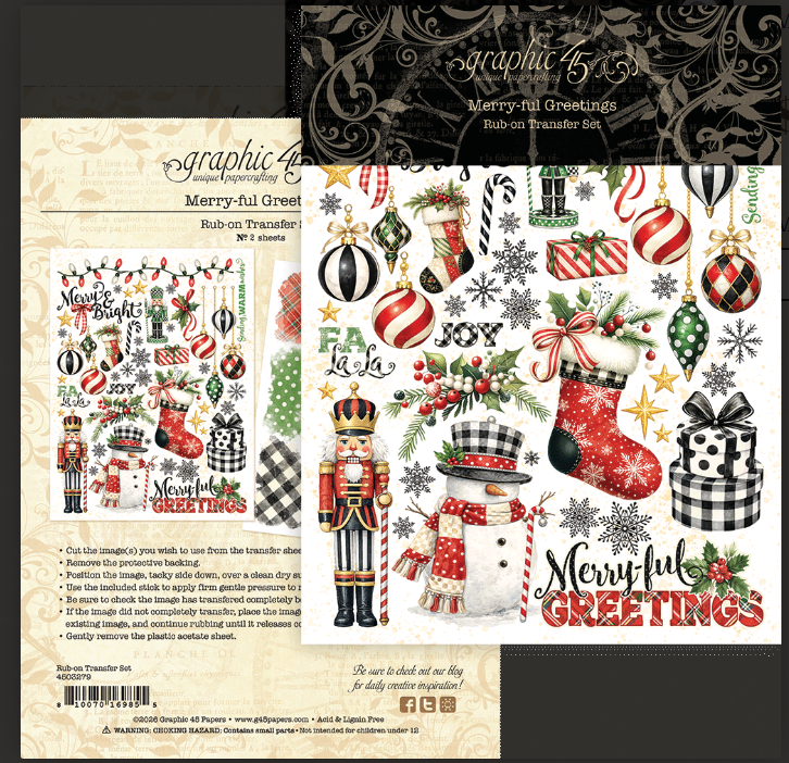 Graphic 45 Merry-ful Greetings Rub On Transfers