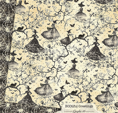 Graphic 45 BOOtiful Greetings Witchy Spiderwebs 12X12 Paper