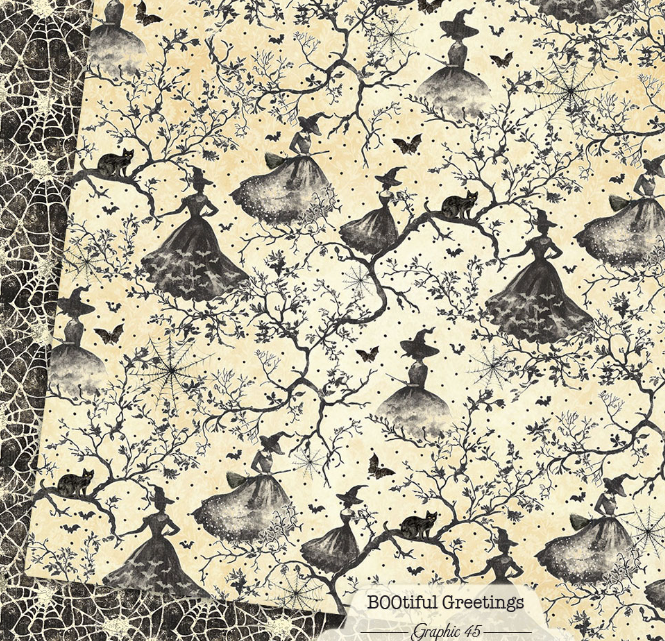 Graphic 45 BOOtiful Greetings Witchy Spiderwebs 12X12 Paper