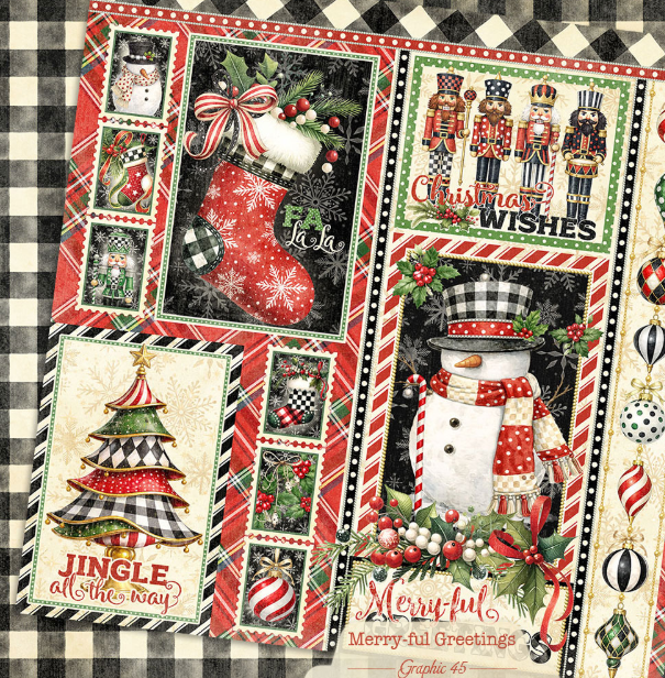 Graphic 45 Merry-ful Greetings Signature Cut-aparts 12X12 Paper