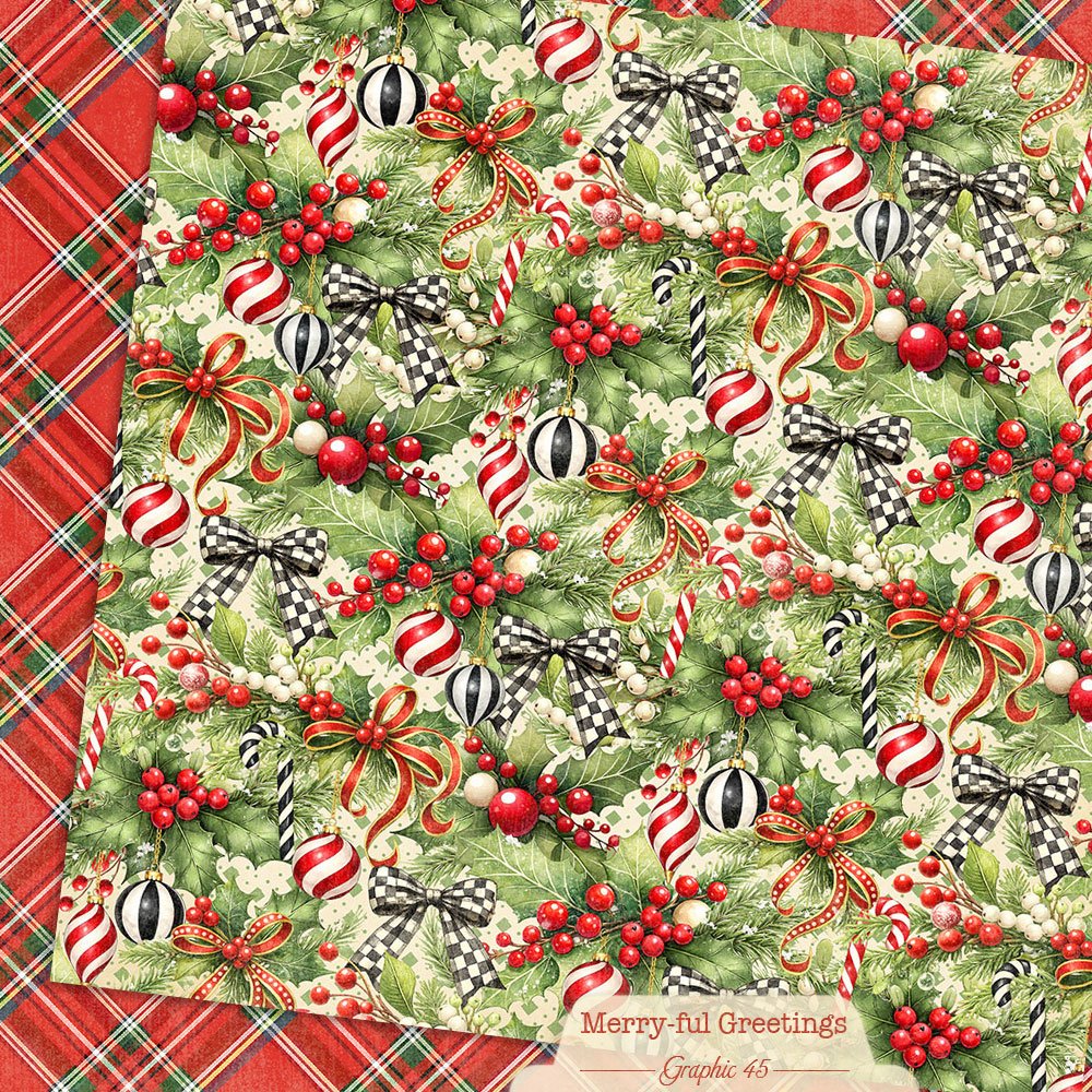 Graphic 45 Merry-ful Holly & Bows 12X12 Paper