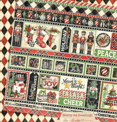 Graphic 45 Merry-full Greetings Borders 12X12 Paper