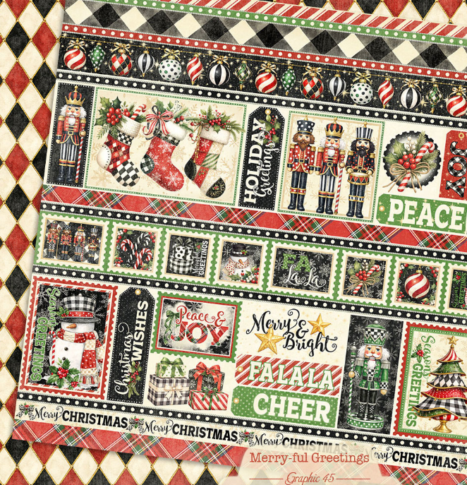 Graphic 45 Merry-full Greetings Borders 12X12 Paper