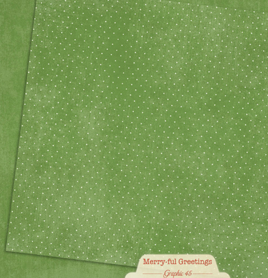 Graphic 45 Merry-ful Greetings Pine Green Pattern & Solid Sheet 12X12 Paper