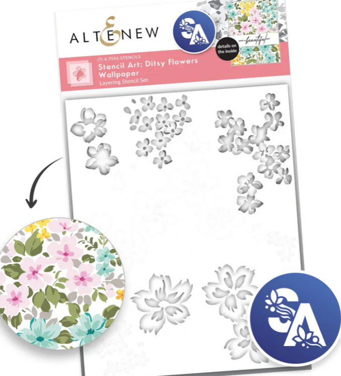 Altenew Stencil Art: Ditsy Flowers Wallpaper layering Stencil Set (7 Stencils)