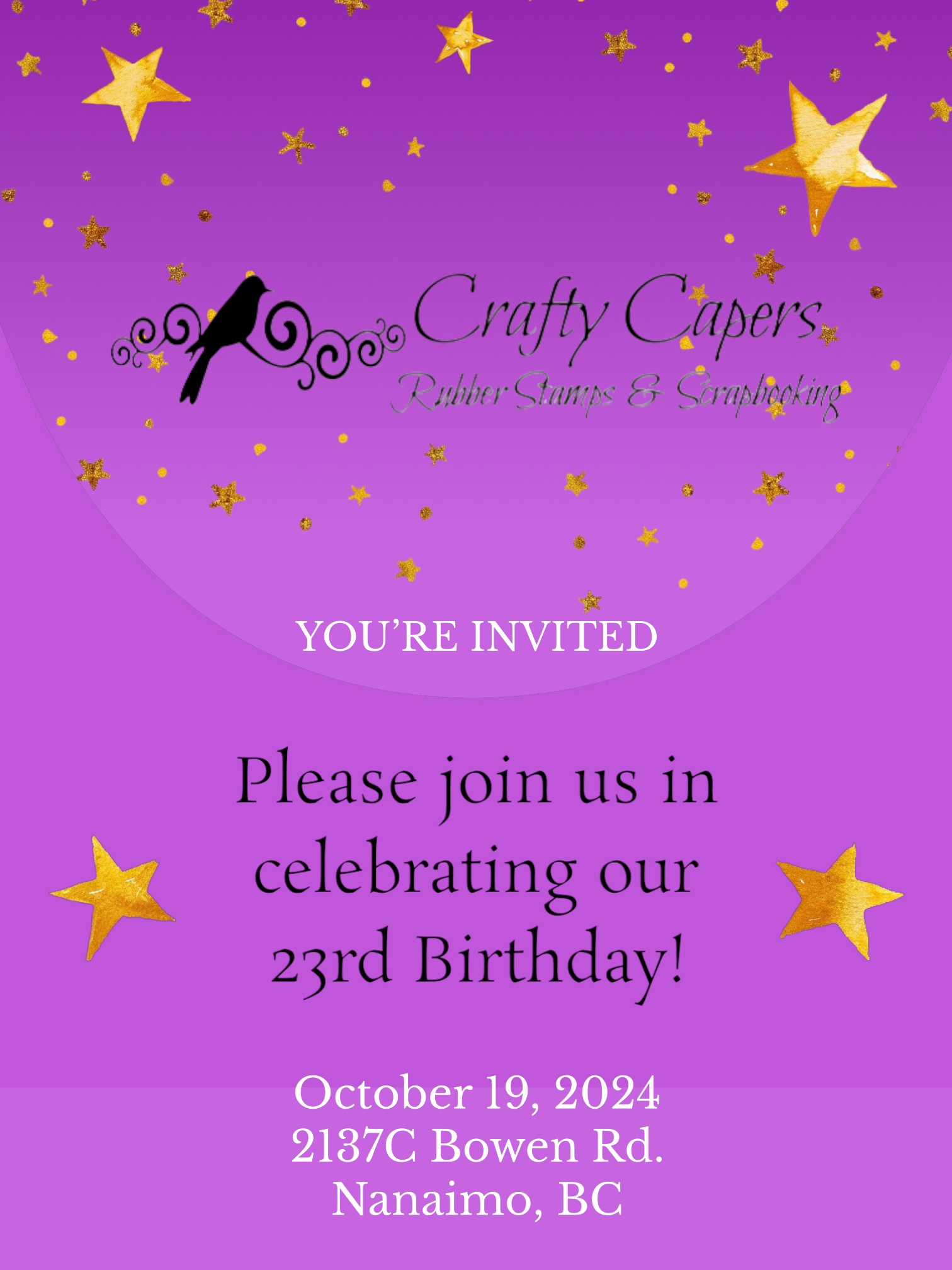 Crafty Capers 23D Birthday Party 11:30 Am (in Person) Oct 19