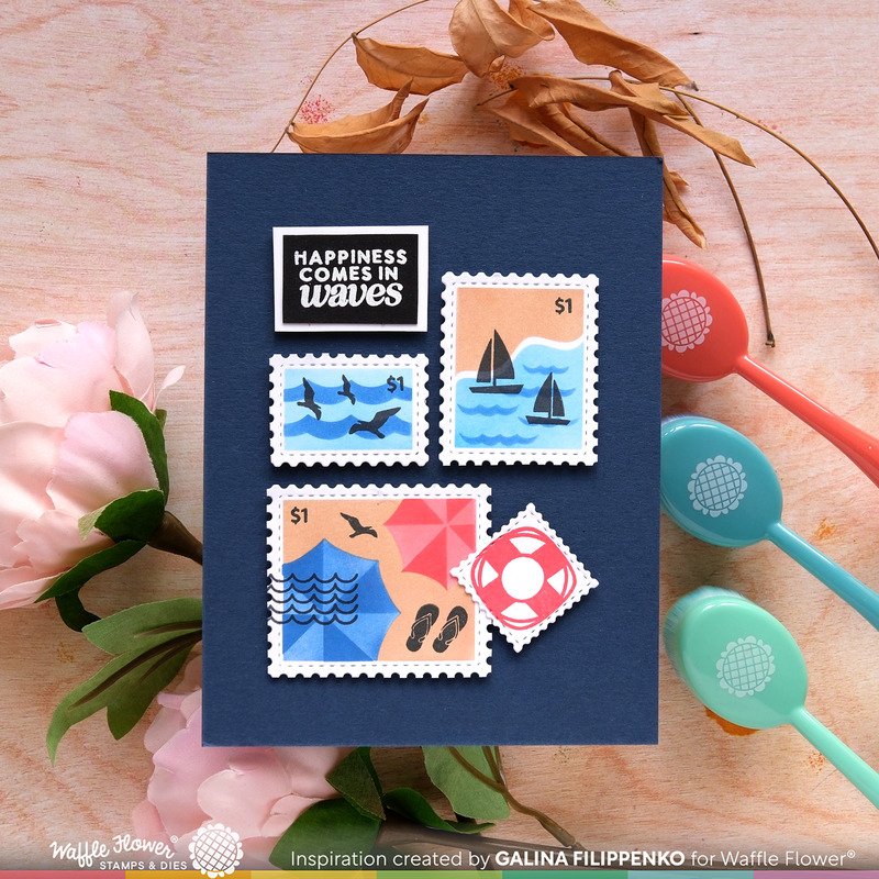 Waffle Flower Postage Collage Beach Days Stamp