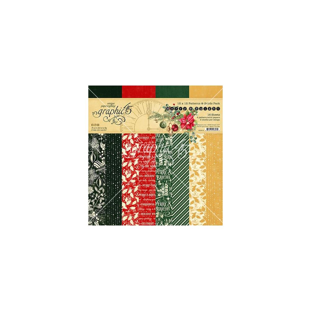 Graphic 45 Merry & Bright Patterns & Solids 12X12 Paper Pack