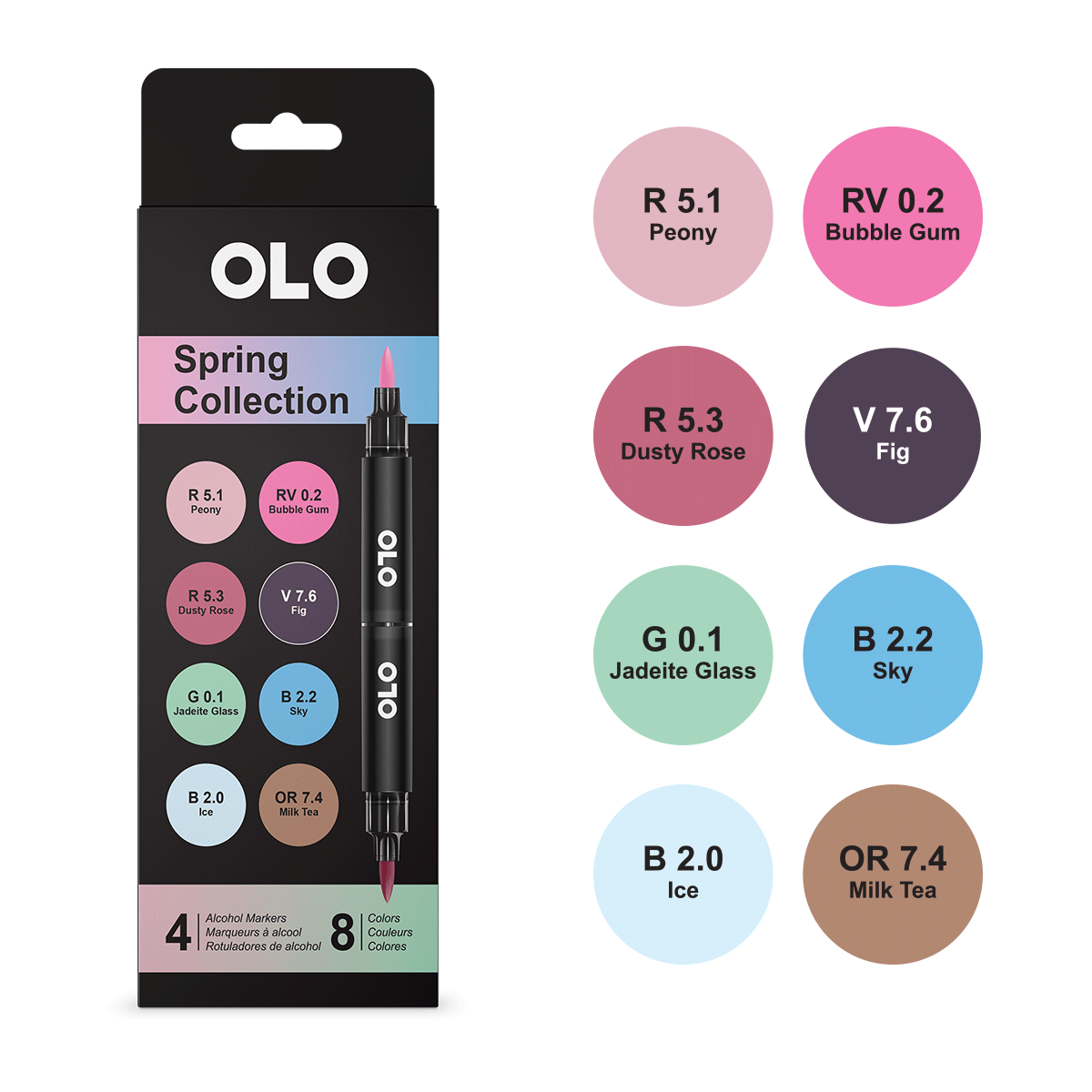 OLO Alcohol Markers Spring Coll 8 Colors