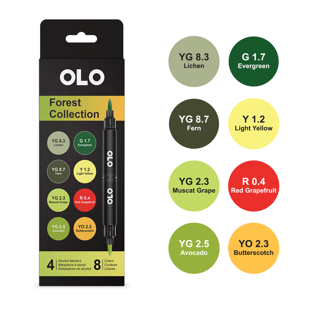 OLO Alcohol Markers Forest Coll 8 Colors