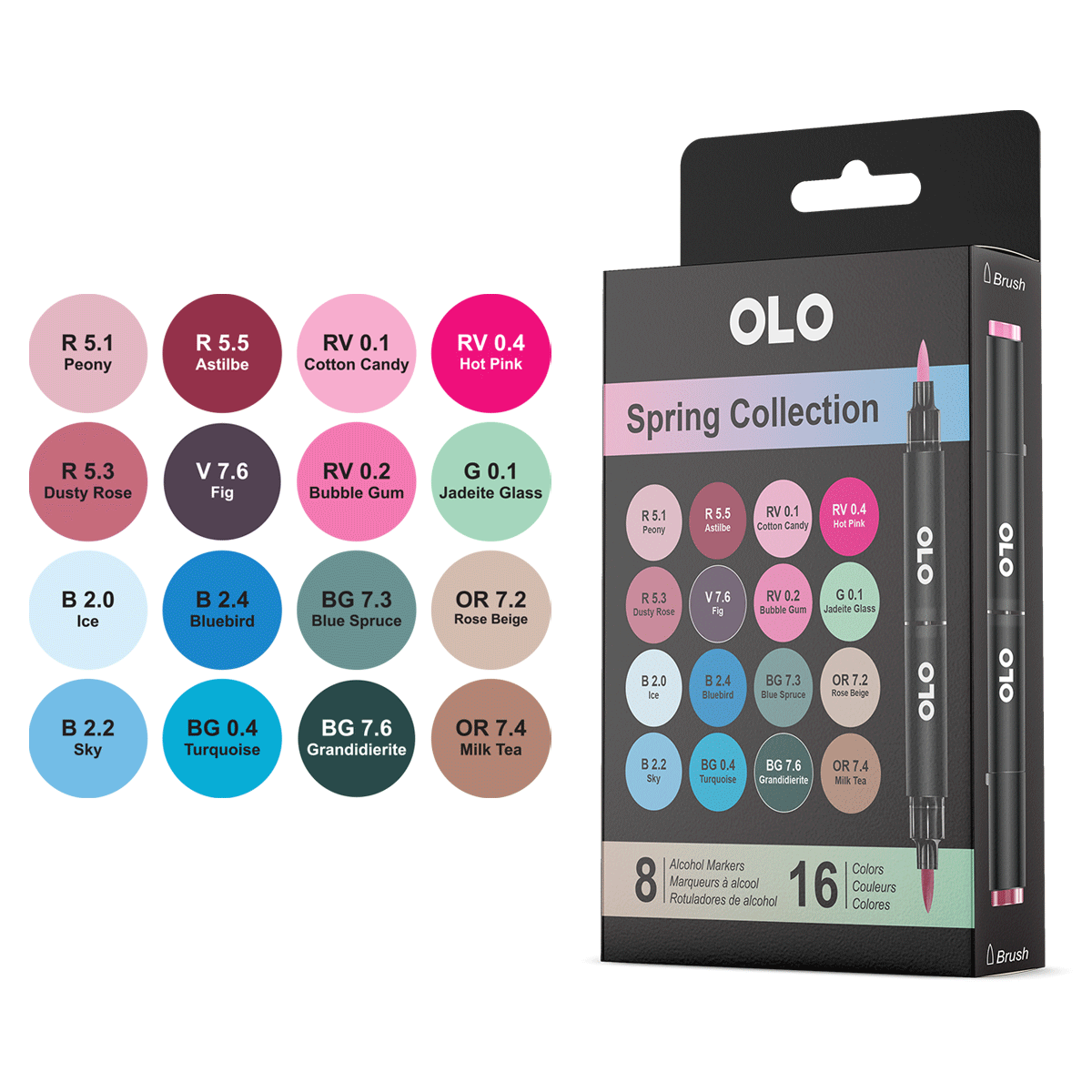 OLO Alcohol Markers Spring Coll 16 Colors
