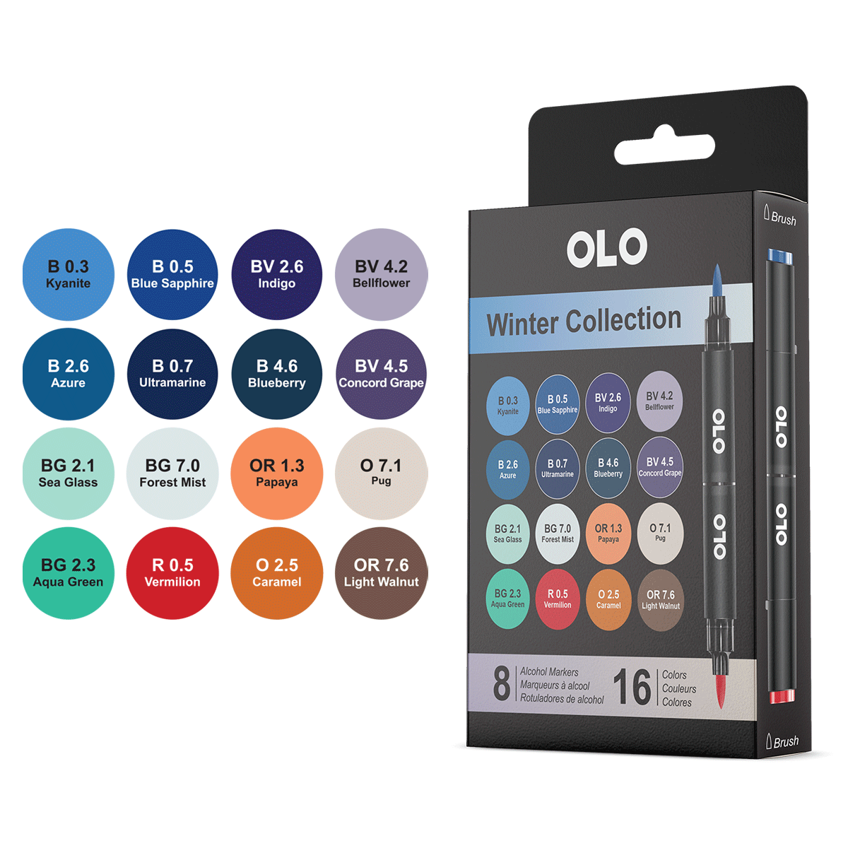 OLO Alcohol Markers Winter Coll 16 Colors