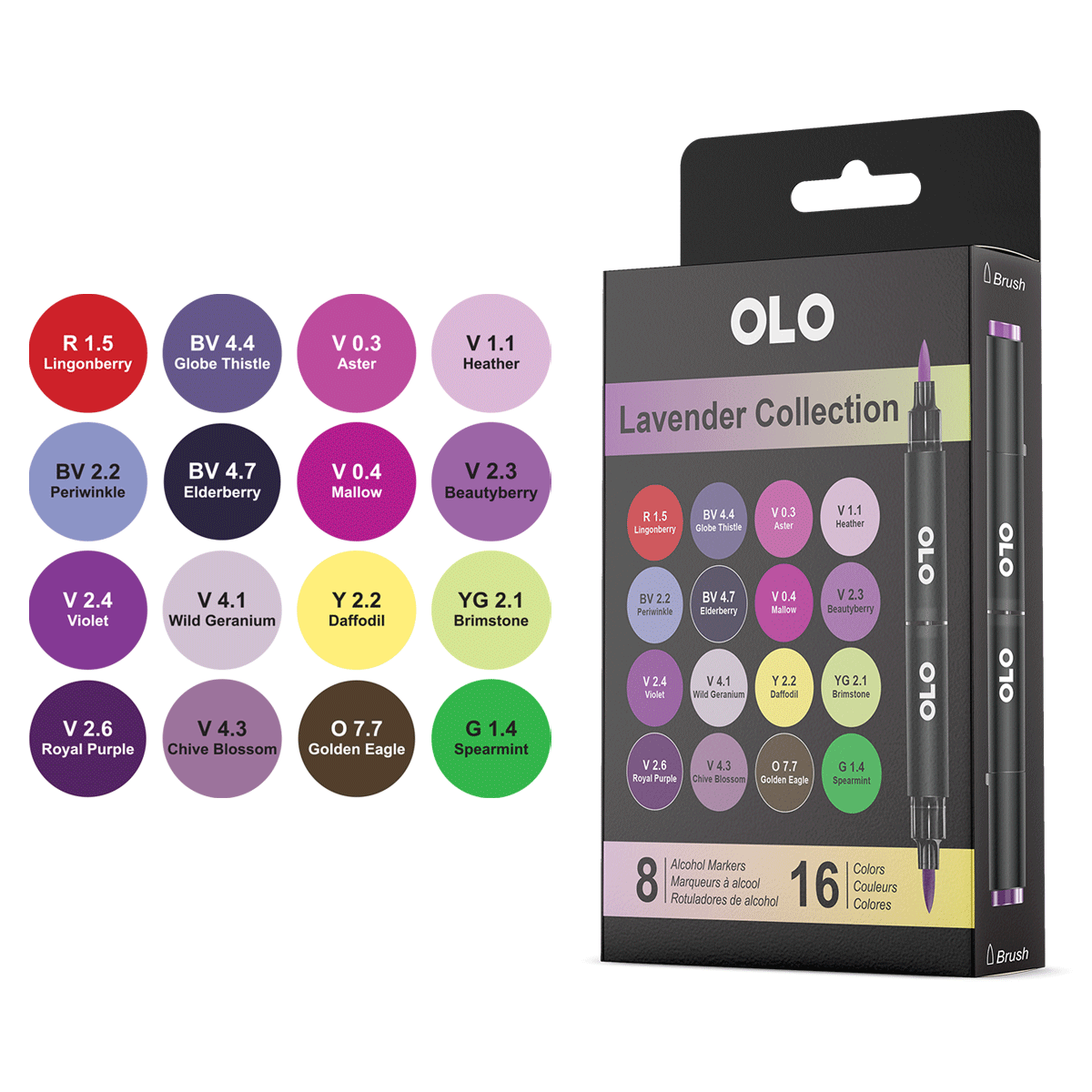 OLO Alcohol Markers Lavender Coll 16 Colors