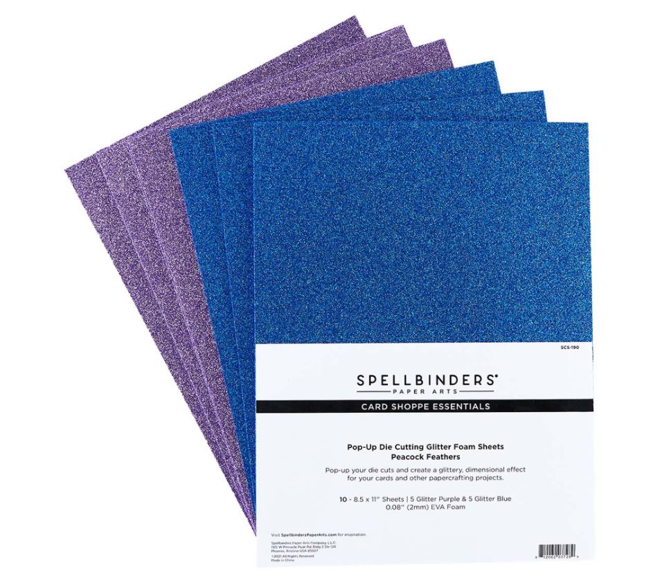 Spellbinders Pop-up Die Cutting Glitter Foam Sheets Peacock Feathers