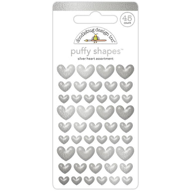 Doodlebug Silver Heart Puffy Stickers